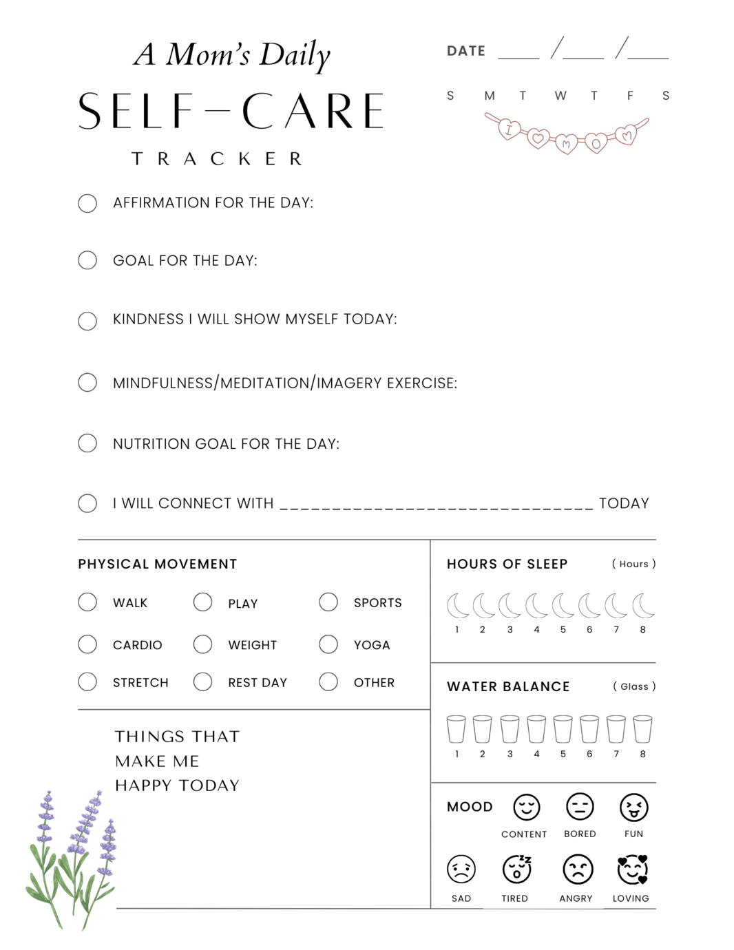 A Mom's Daily Self-Care Tracker png