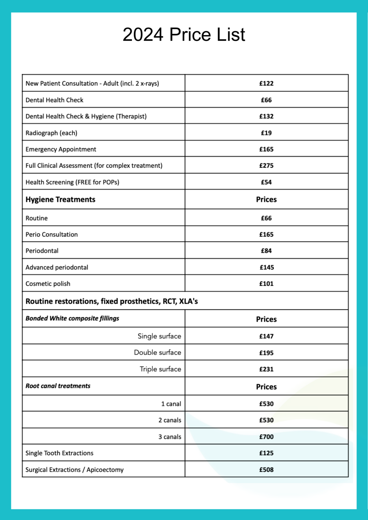 Caernarfon 2024 Price List