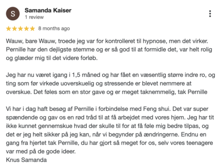 Et testimonial fra google