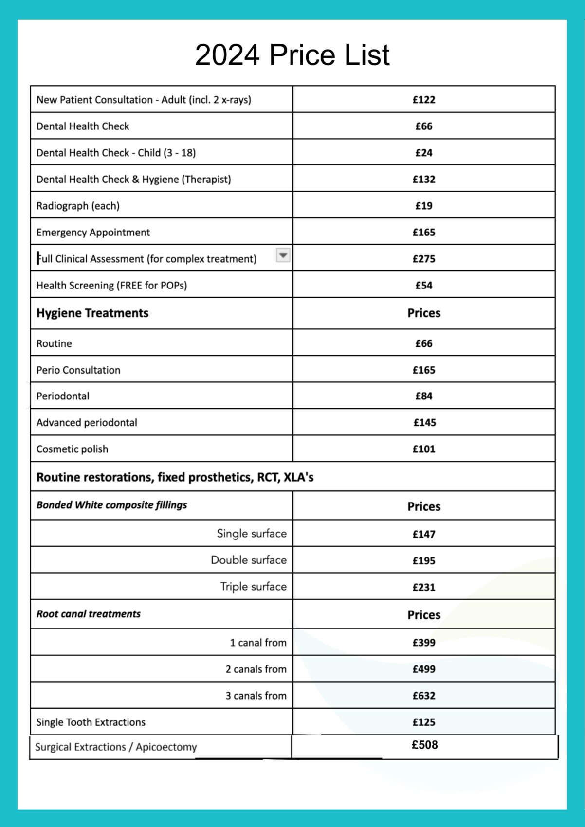 Coppull 2024 Price List