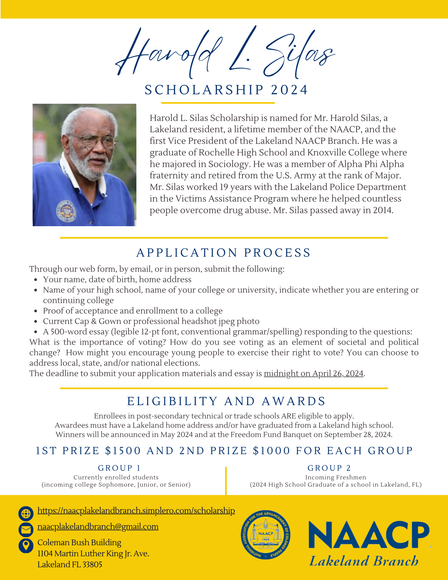 2024 Harold L. Silas Scholarship flyer