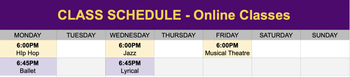 Online Class Schedule