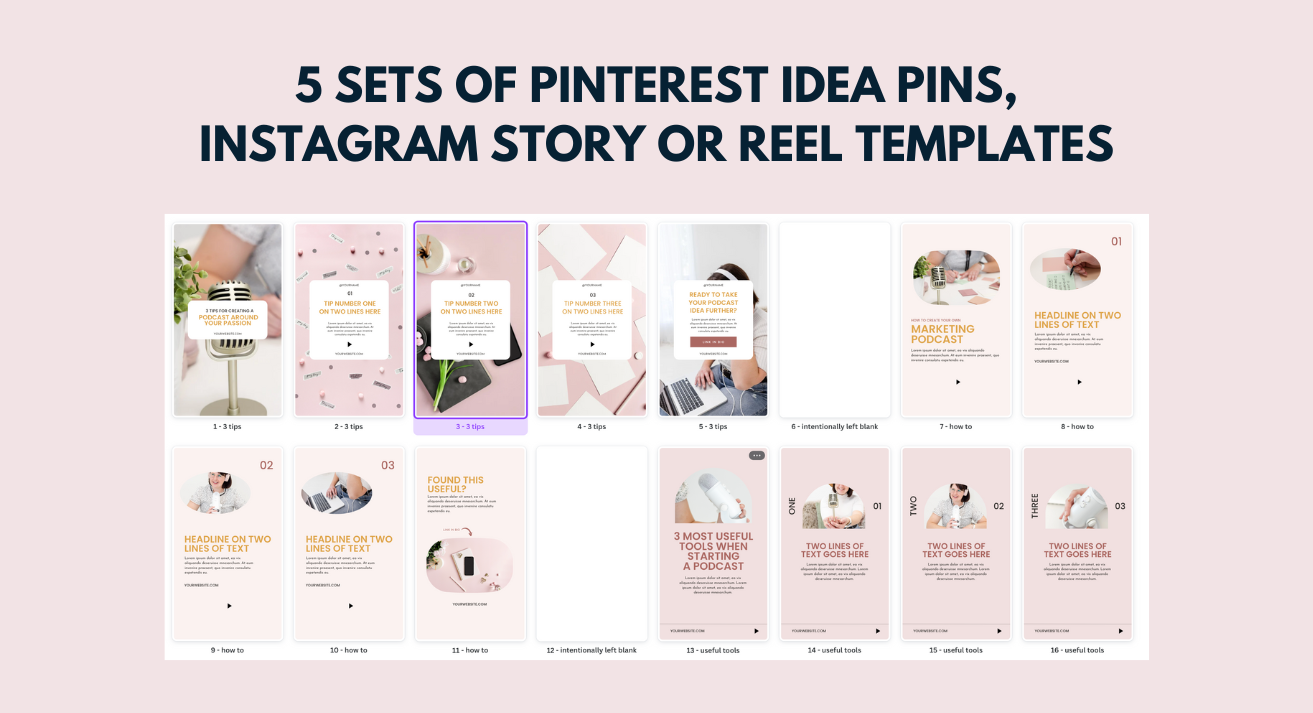 5 Sets of Pinterest Idea Pins, Instagram Story or Reel Templates