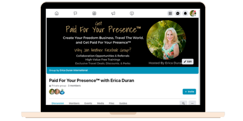 Facebook Group | Erica Duran | Paid For Your Presence |(500 x 250 px)