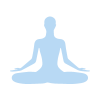 a blue icon of a person sitting in lotus pose above a paragraph about stress free marketing