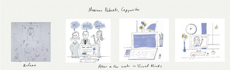 Mariann Roberts: stickmen before, client illustrations four weeks later