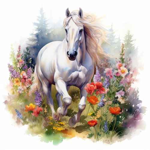 painting-white-horse-running-through-field-flowers