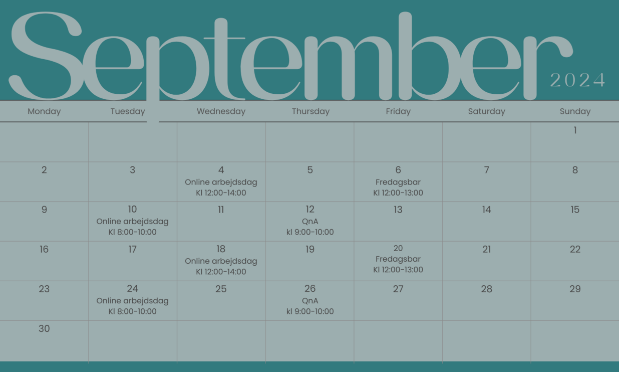 Kalender til forløb september