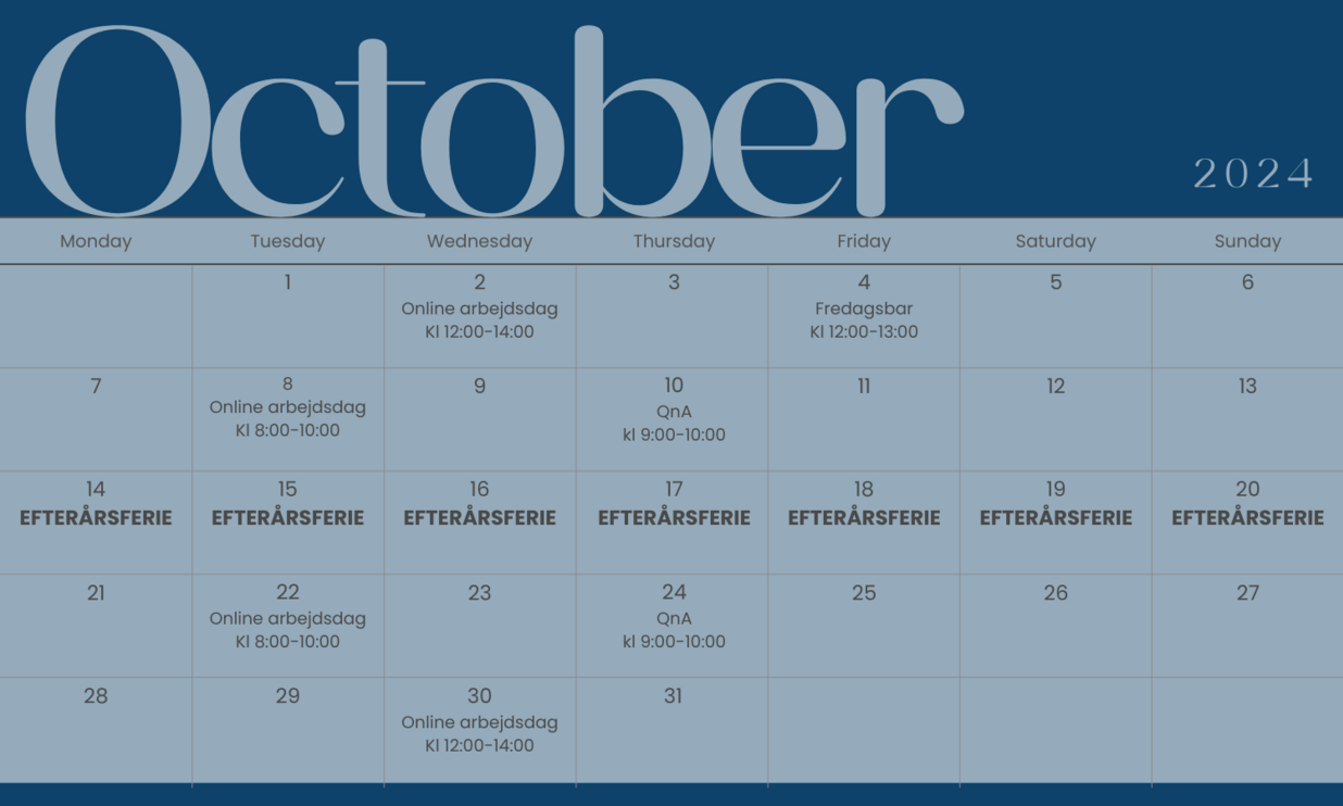 Kalender til forløb oktober