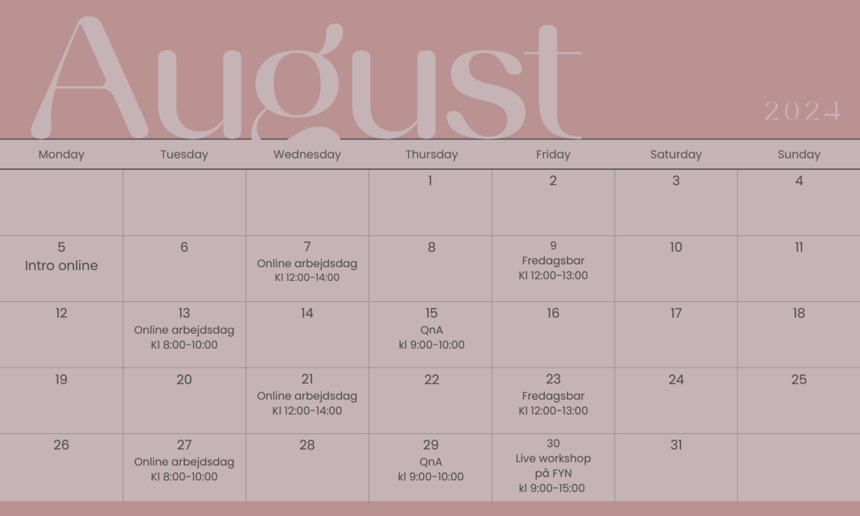 Kalender til forløb august