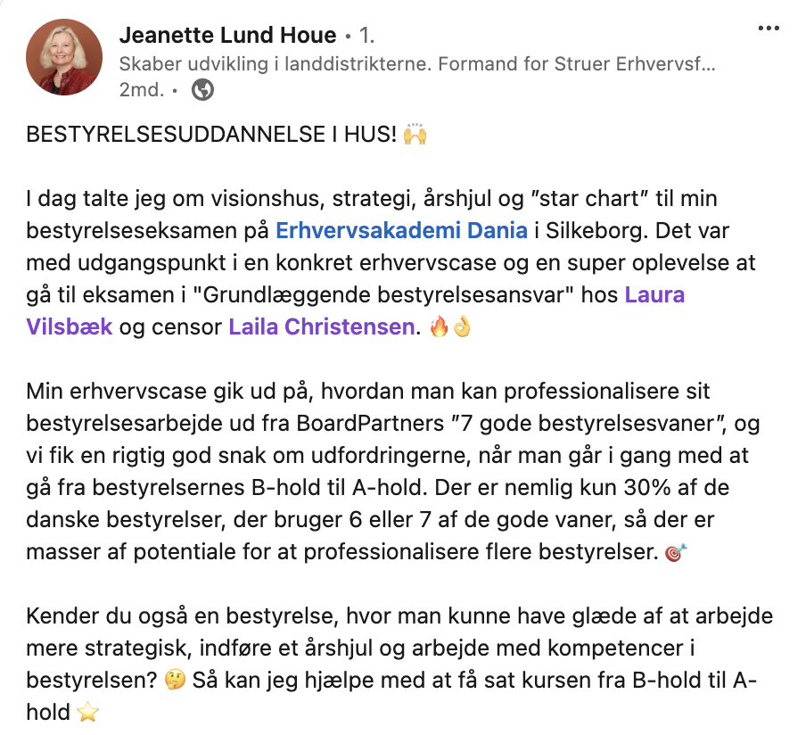 Bestyrelsesuddannelsen - Jeanette Lund Houe - Laura Vilsbæk