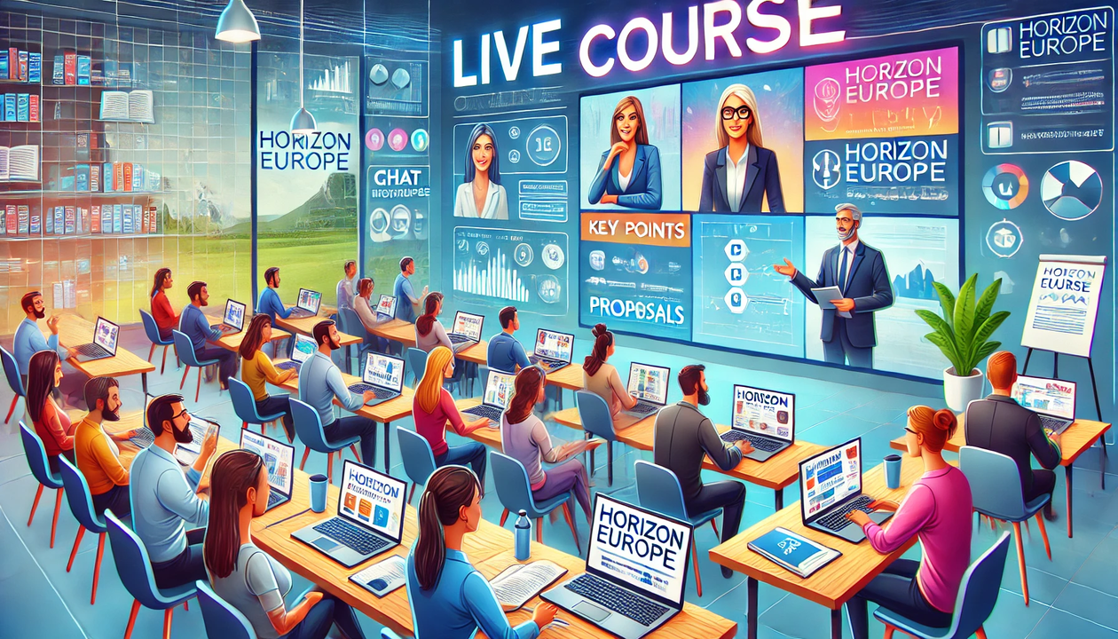 DALL·E 2024-07-08 19.52.57 - A vibrant and engaging scene depicting a live online course. The background shows a virtual classroom with multiple participants on their laptops, eng