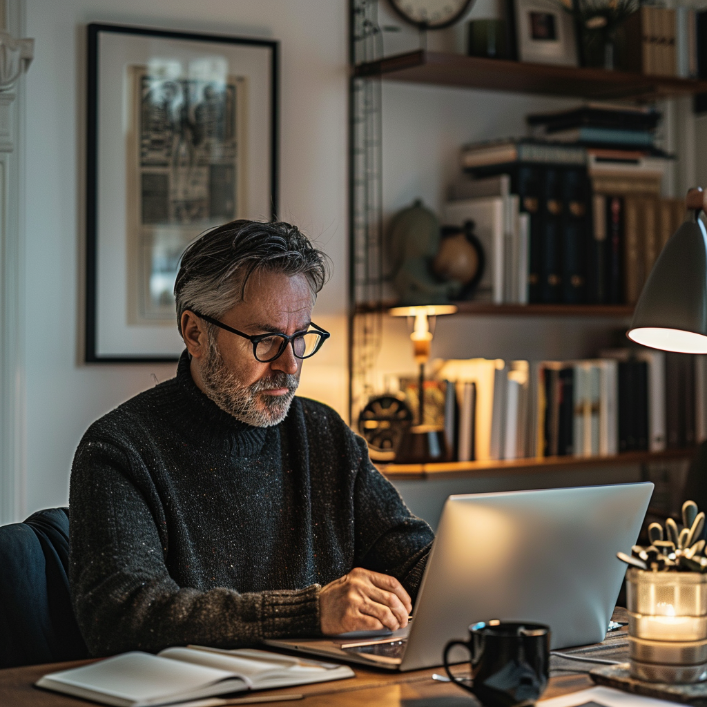 Mandlig leder foran computer