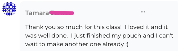 BB Pouch Class Student Testimonial