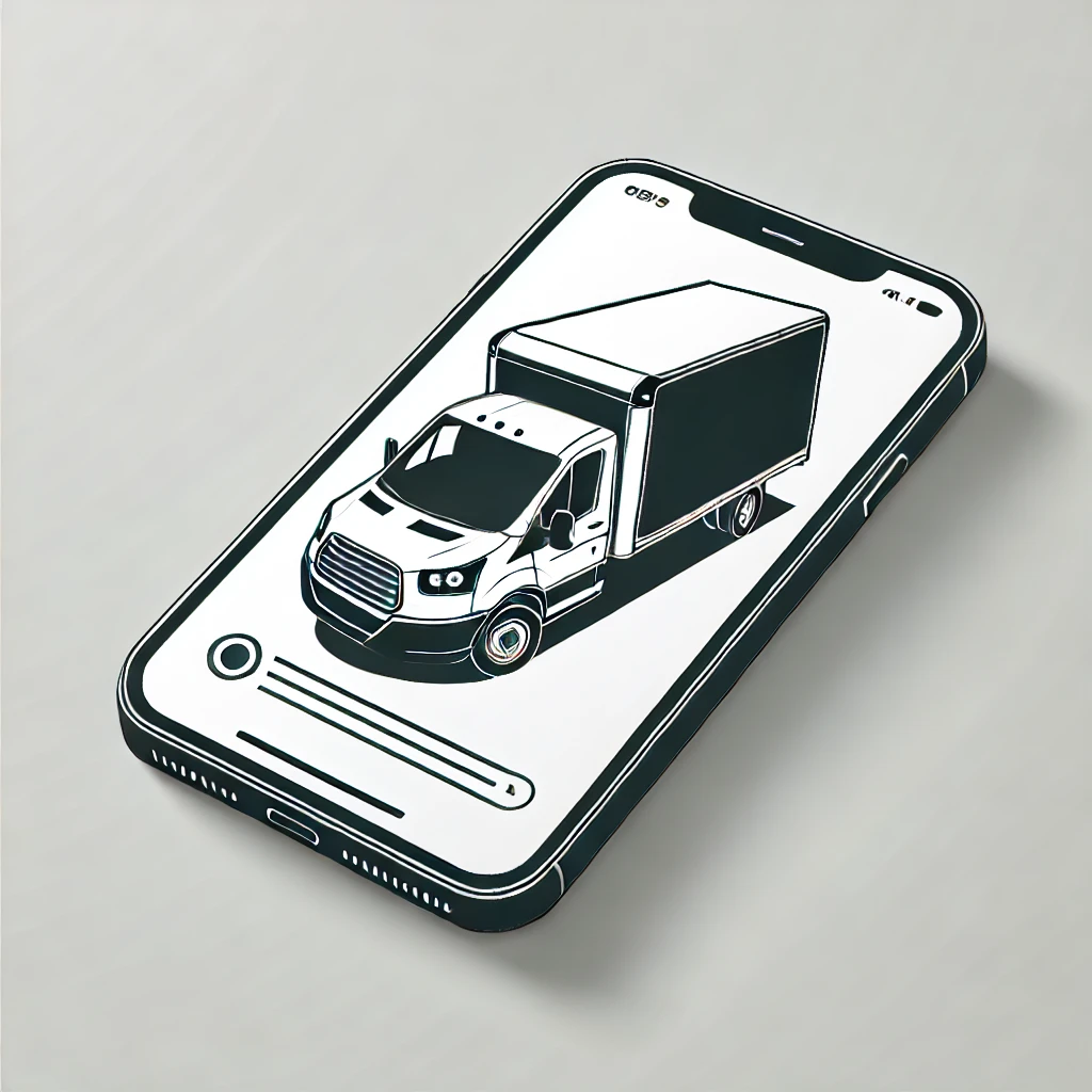 DALL·E 2024-10-09 12.58.37 - A clean and simple illustration of a smartphone with an image of a cargo van on the screen. The cargo van is clearly displayed on the phone screen, wi