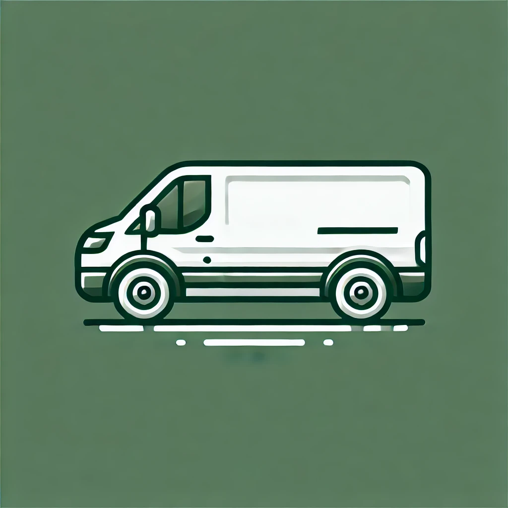 DALL·E 2024-10-09 17.56.13 - A simple, modern illustration of a white cargo van on a green background with the color code #318150. The van should have clean lines and a minimalist