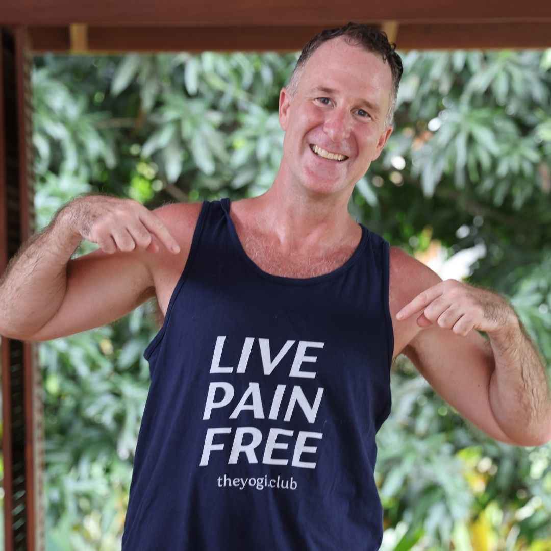 Yogi Aaron wearing a 'Live Pain-Free' Tank