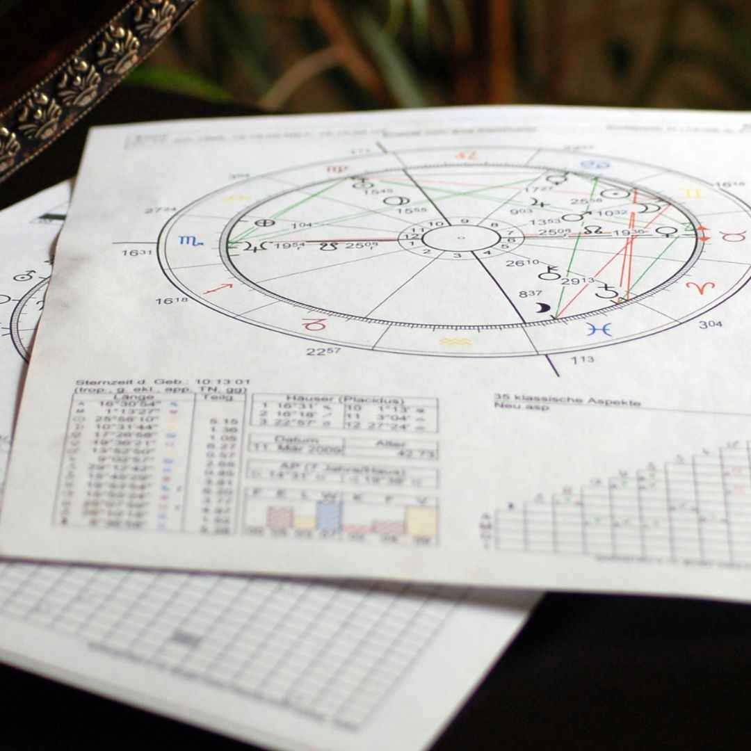 natal chart on top of starry sky background