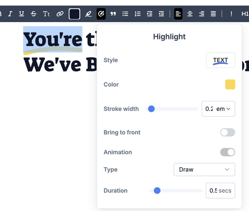 Text highlights in page builder