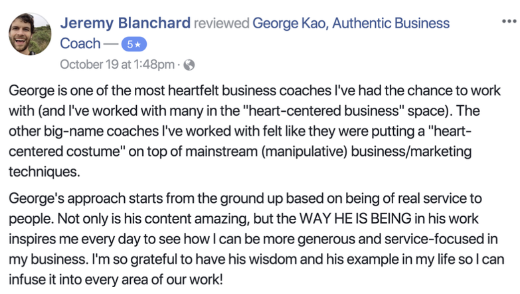 Jeremy Blanchard  testimonial for George Kao