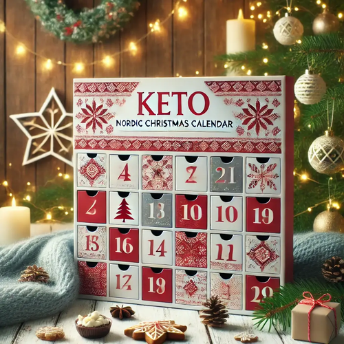 DALL·E 2024-11-25 08.23.28 - A festive Christmas scene showcasing a Nordic-themed Christmas calendar labeled 'KETO Nordic Christmas Calendar.' The calendar features 24 numbered co (1)