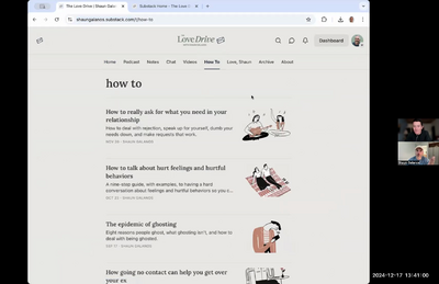 Shaun setting up "how to" section on Substack