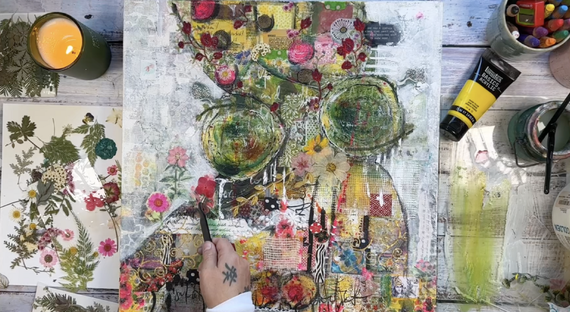 SS applying dried flowers