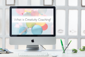 what is creativity coaching graphic on imac creative desk workspace copy