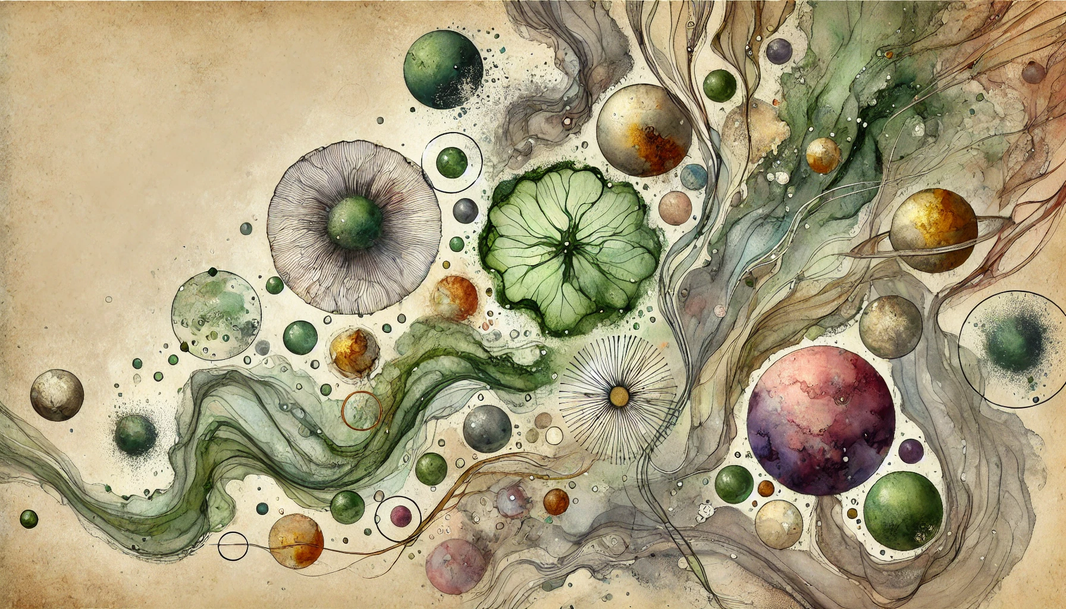 DALL·E 2025-04-07 18.38.59 - An abstract, whimsical watercolor illustration themed around 'Contemplation' and being present in the moment, in A4 landscape format. The artwork shou