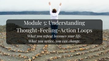 A woman raises her hands in victory as she navigates to the center of a labyrinth made of stones on a beach. She overloks the water. Natural light, steady, calm. 
