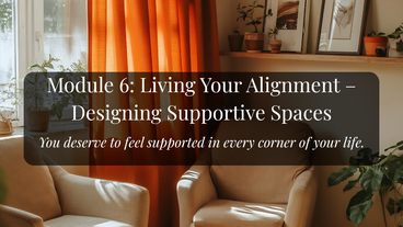 A clean bright living space with two light tan chairs in front of a window streaming in bright light. An orange curain, potted plants and simple pictures on a shelf behind the chairs.