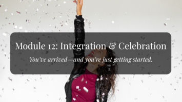 Woman with long hair wearing a black jacket and dark pink shirt raises her hand in celebration as confetti falls around her.