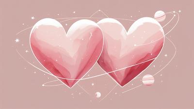 A mockup of an online astrology course, featuring two intertwined hearts in the center, rendered in a pastel pink color palette with a Nordic minimalist style.  The layout is clean and simple, with a focus on the 