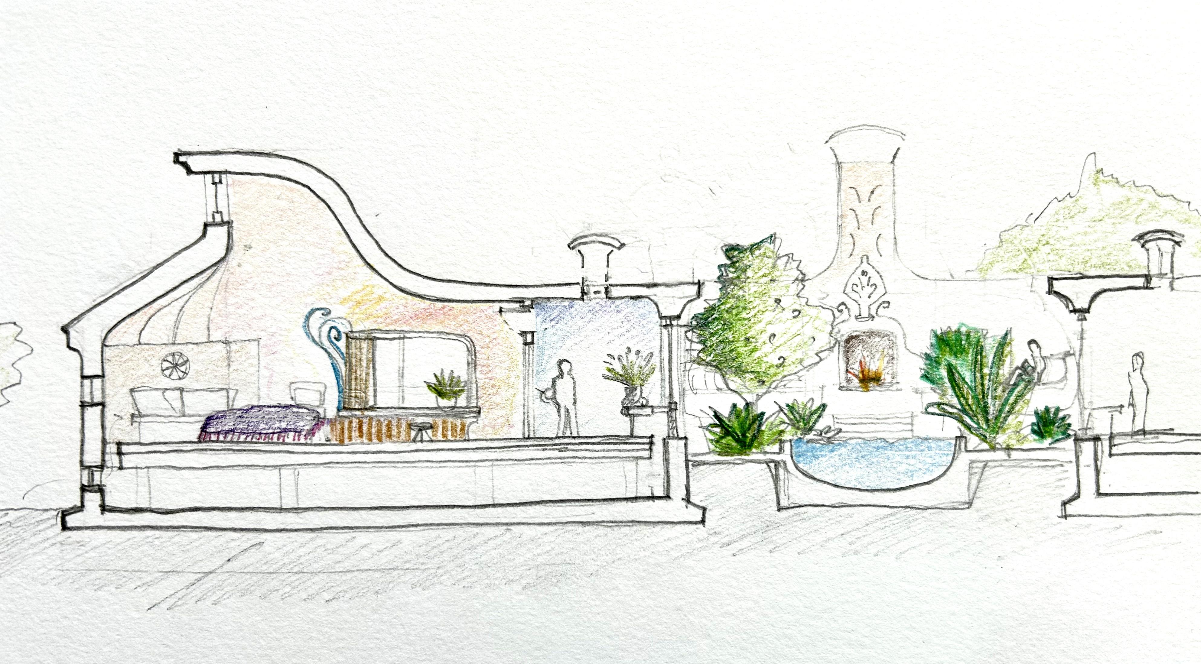 Healing centre room courtyard_hand drawing_cropped