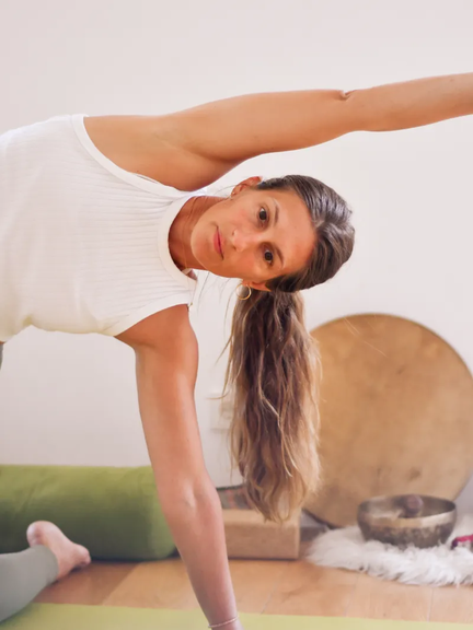 Gaëlle Faure practicing asana at the Yoga of the Soul sanctuary