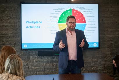 Ryan Quesnel facilitating an Everything DiSC executive leadership workshop for a business team
