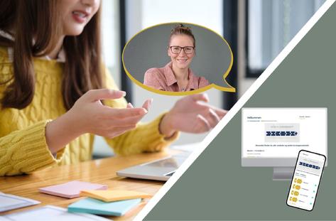 Kvindelig deltager foran computer i online 1:1-forløb hos Mind First, hvor hun får personlig støtte til at slippe følelsesmæssig spisning og skabe madro.