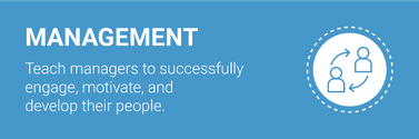 Everything DiSC Management: leadership training for managers tile card with a light blue background and an icon showing to people communicating with eachother