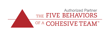 Five Behaviours of a cohesive team brand logo for authorized partners. Has a red triangle next to the logo name.