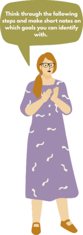 Think through the following steps and make short notes on which goals you can identify with.