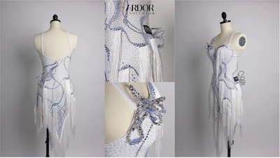 Abigail Greisen glacier princess Latin dress white fringe blue stones