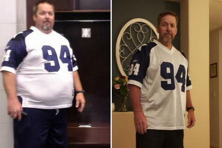 A side by side picture of a man before and after his weight loss with Zenith Coaching Academy