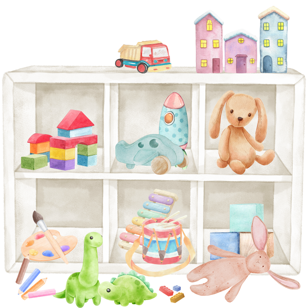 play therapy toys on shelves