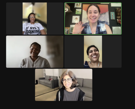 Five virtual tapping workshop participants smile