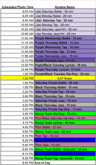 2026 EAP Picture Day Schedule