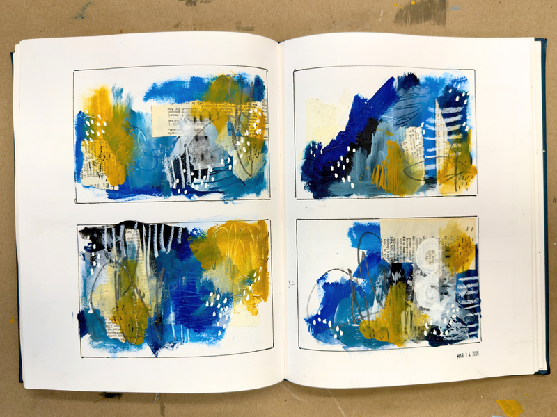 Grid journal spread created during playdate