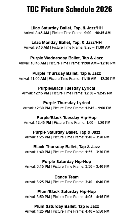 Picture Day Schedule Image 2026