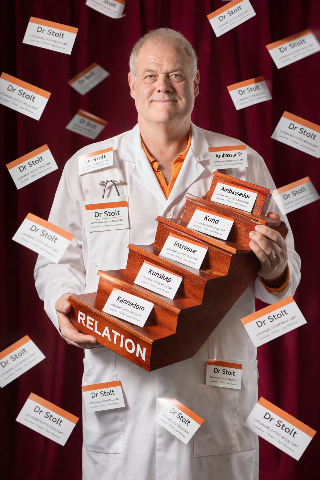 Dr Stolt med relationstrappa och visitkort 4