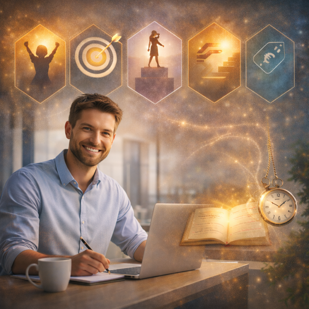 Trabajo, metas y herramientas iluminadas