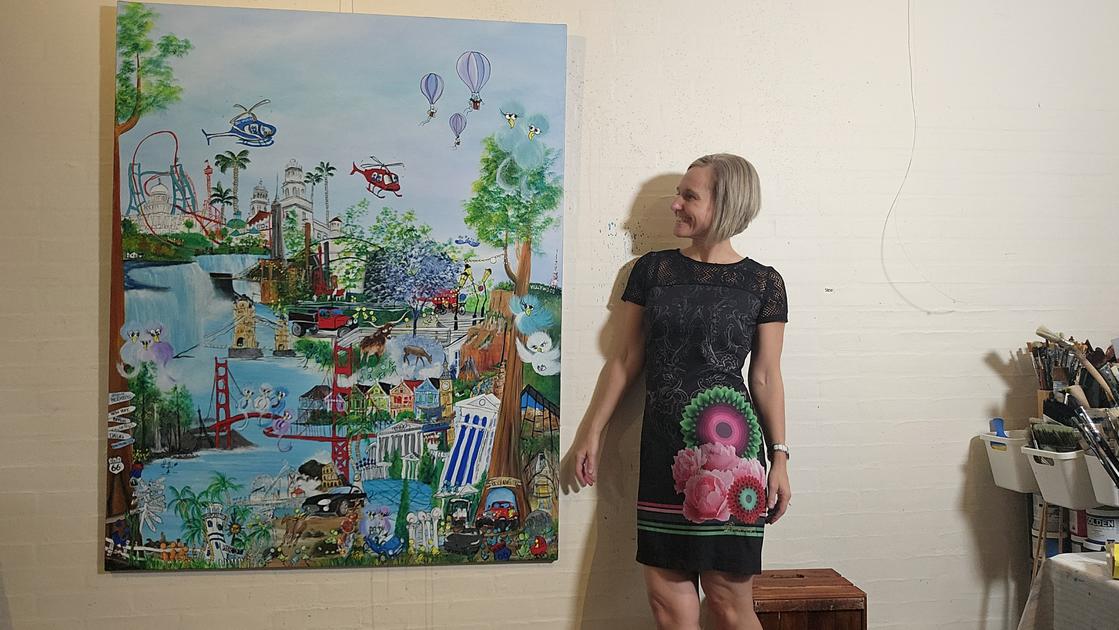 Bestillingsmaleri med over 40 steder i Verden familie holder af